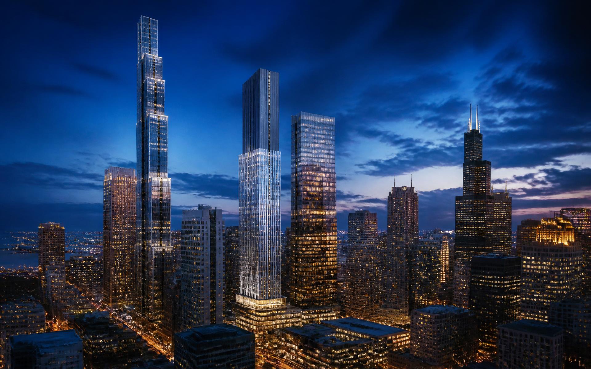 Chicago skyline at blue hour